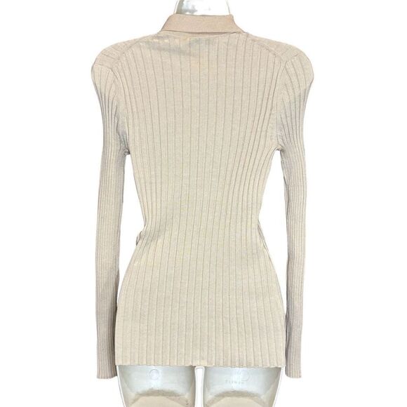 Vince Long Sleeved Ribbed Collar Cardigan in Milk Honey NWT Size Medium - Picture 5 of 8